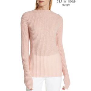Rag & Bone Donna Ribbed Mohair Turtleneck Sweater Pink Peach Beige
